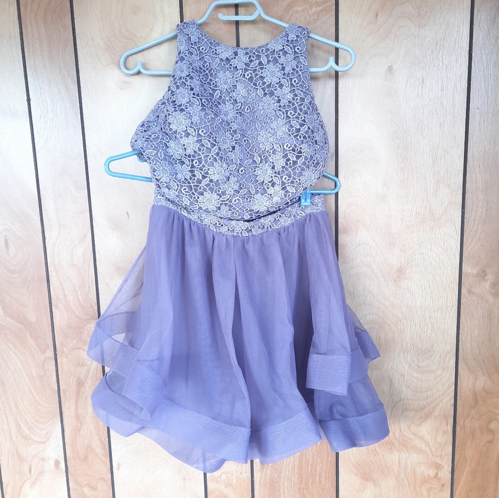 City Triangles Purple Lace Prom Dress